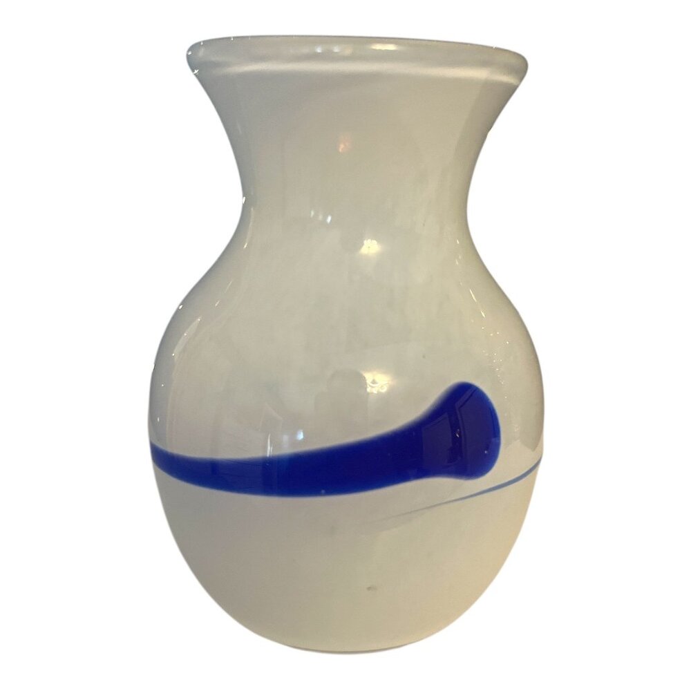 IKEA Ingegerd Råman White & Blue Art Glass Vase – Handcrafted Sweden – 5.5 x 3 I